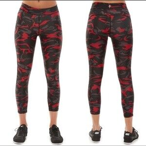 HPE Leggings Athletic Workout Red Gray Black Camo